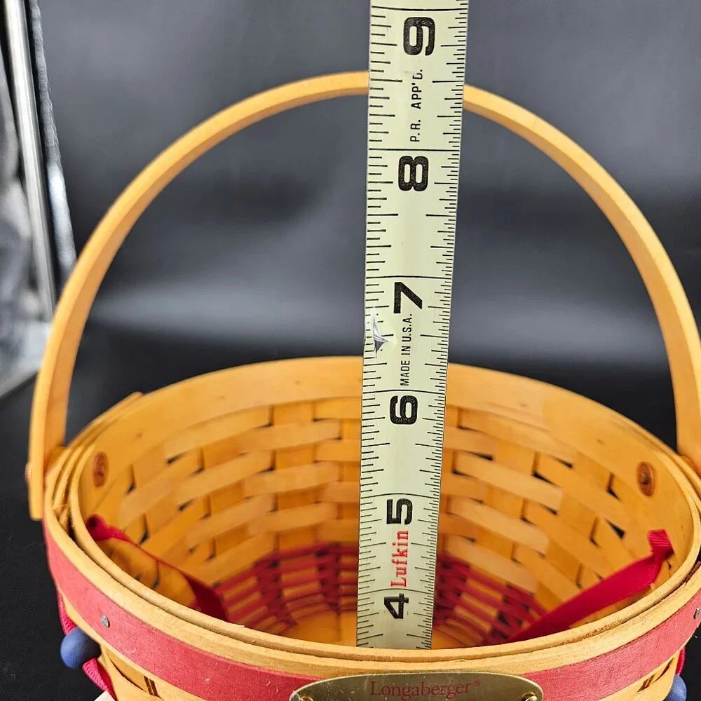 Longaberger 2002 Memories Round Wicker Basket Handle 53519 Patriotic Stars USA